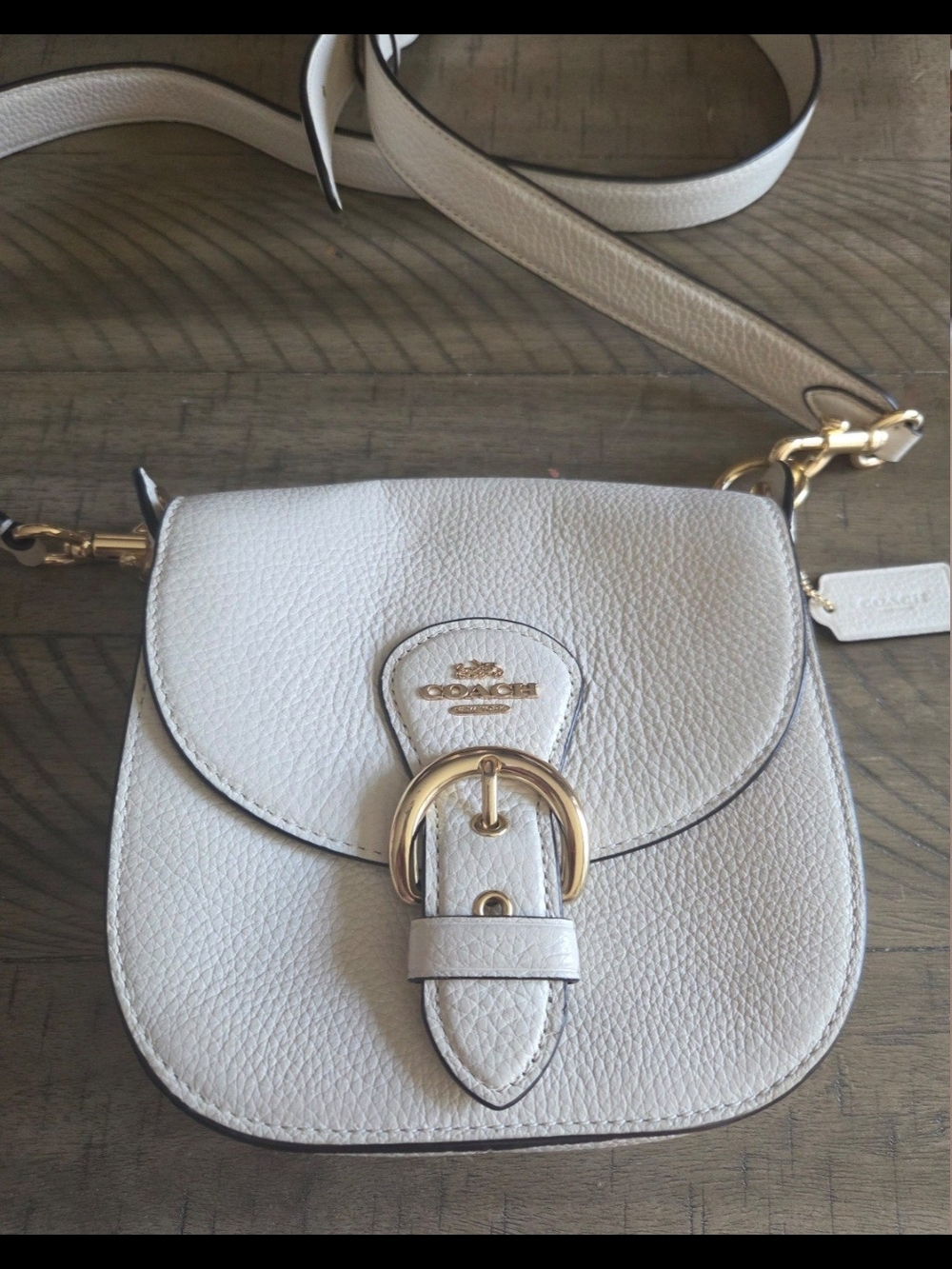 Coach Pebbled Leather Crossbody Bag light cream color